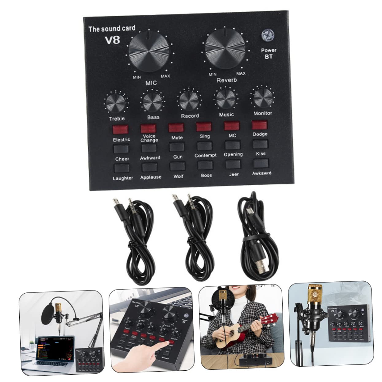 BESPORTBLE 1Set Professional Live Sound Card Audio Mixer with Voice Changer for Mobile Supports Live Streaming Singing Noise Reduction Chip Various Sound