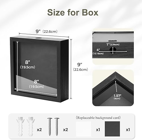 Miniatura 9 de HOUSE DAY Caja de sombra de viaje de 8 x 8 con ranura, cajas de archivo de aventura de carga superior para recuerdos, marco de viaje Life in A Box