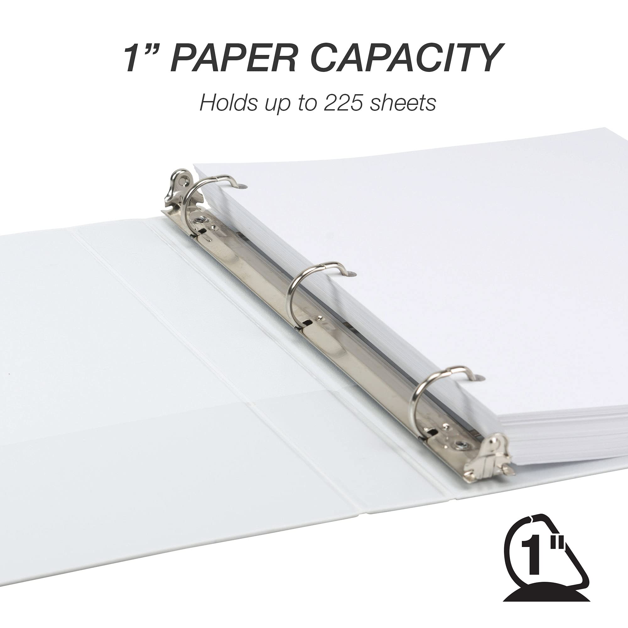 Samsill Raccoglitore resistente da 2,5 cm, prodotto negli Stati Uniti, raccoglitore ad anelli a D, copertina trasparente personalizzabile, bianco perla, contiene 225 pagine
