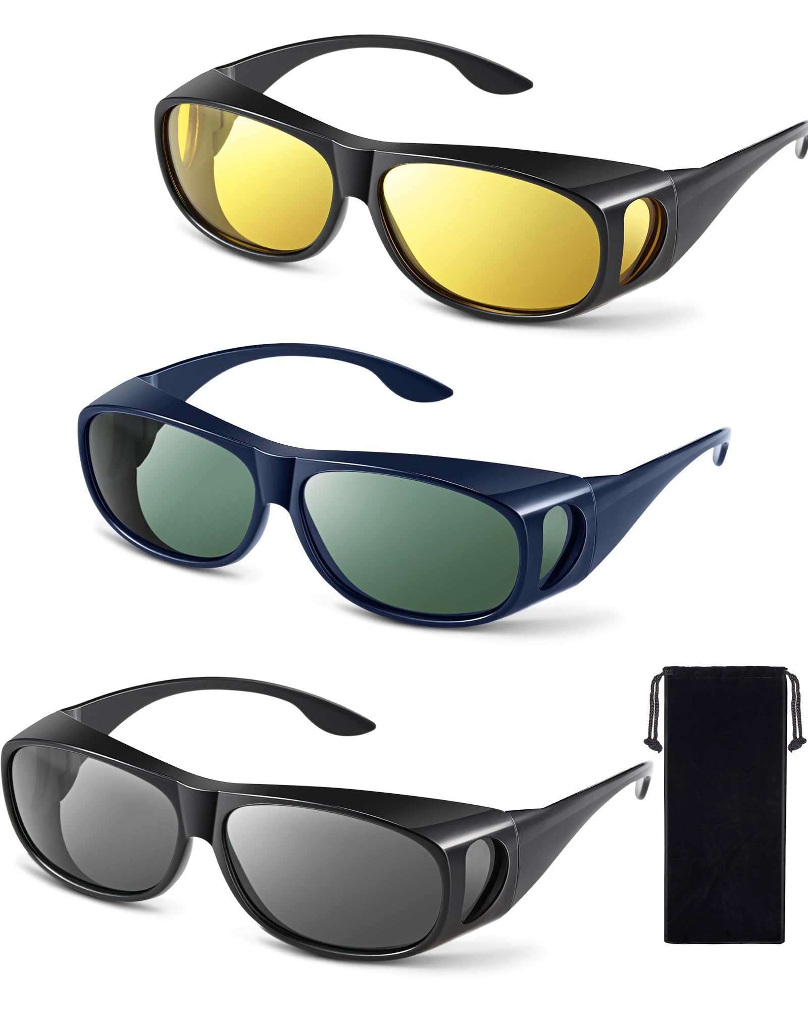 Frienda 3Pcs Fit Over Sunglasses Men Women Polarized Lens Wrap Over Glasses Driving Sport Oversize Eyeglasses (Stylish Color)