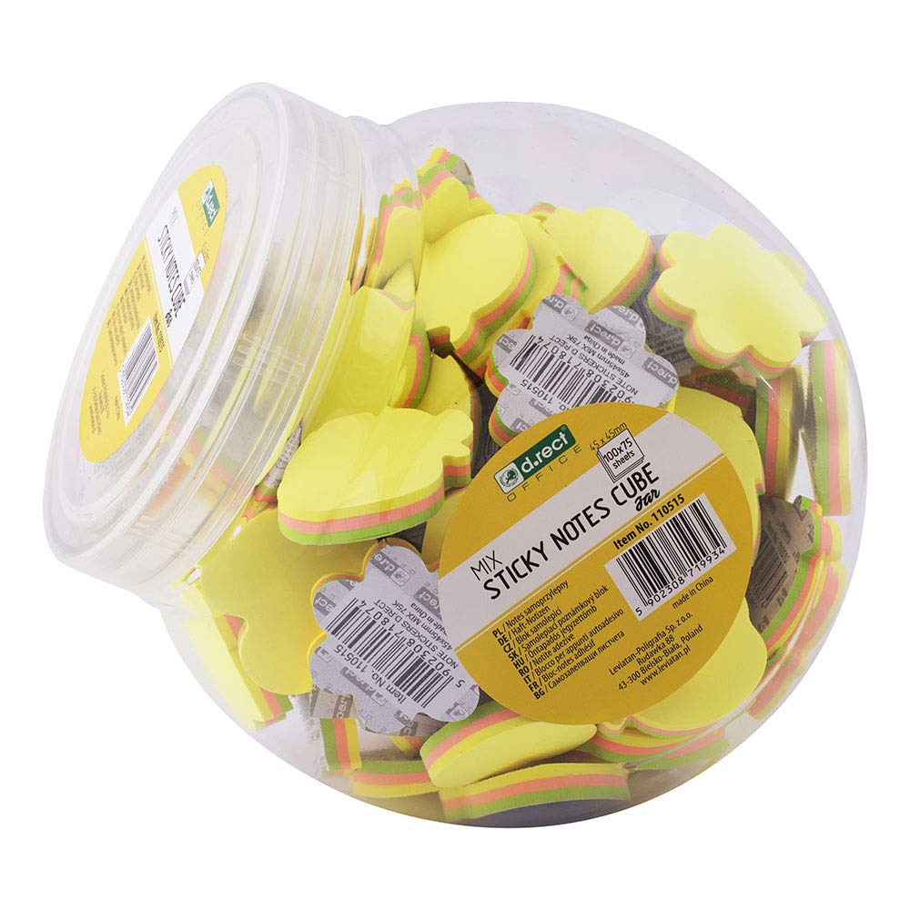 D.RECT - Sticky Notes Set | 45x45 mm, 100 pezzi | Blocchetti di foglietti autoadesivi colorati in diverse forme: mela, cuore, foglie, fiore, nuvola, vetro | 75 fogli