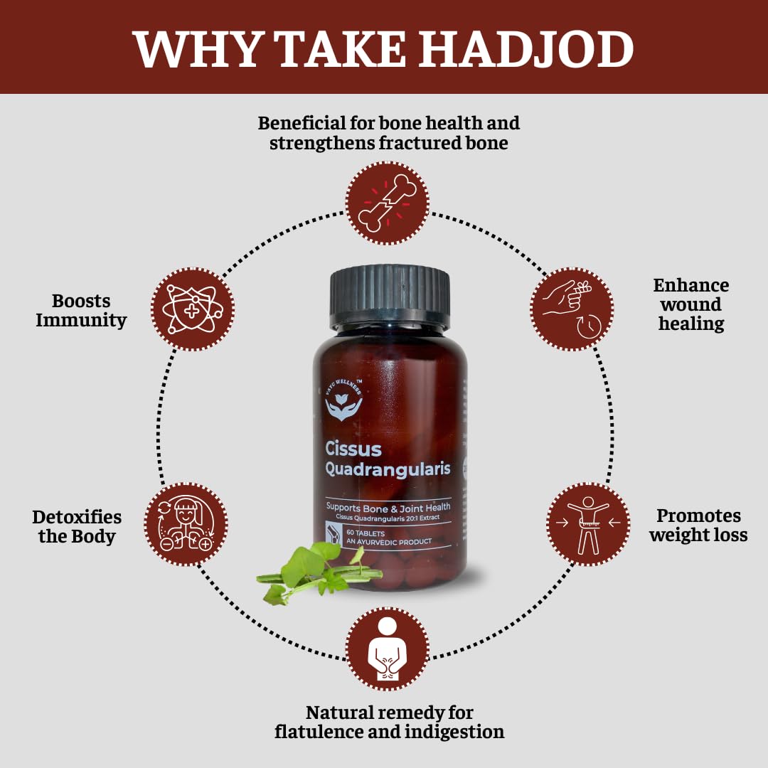 Vayu Wellness Hadjod tablet (60 Tabs), Joint & Bone Health Supplement, Cissus Quadrangularis Tablets Supports Bones & Joints, Ayurvedic Extract for Supporting Bone Strength, Flexibility & Mobility 1