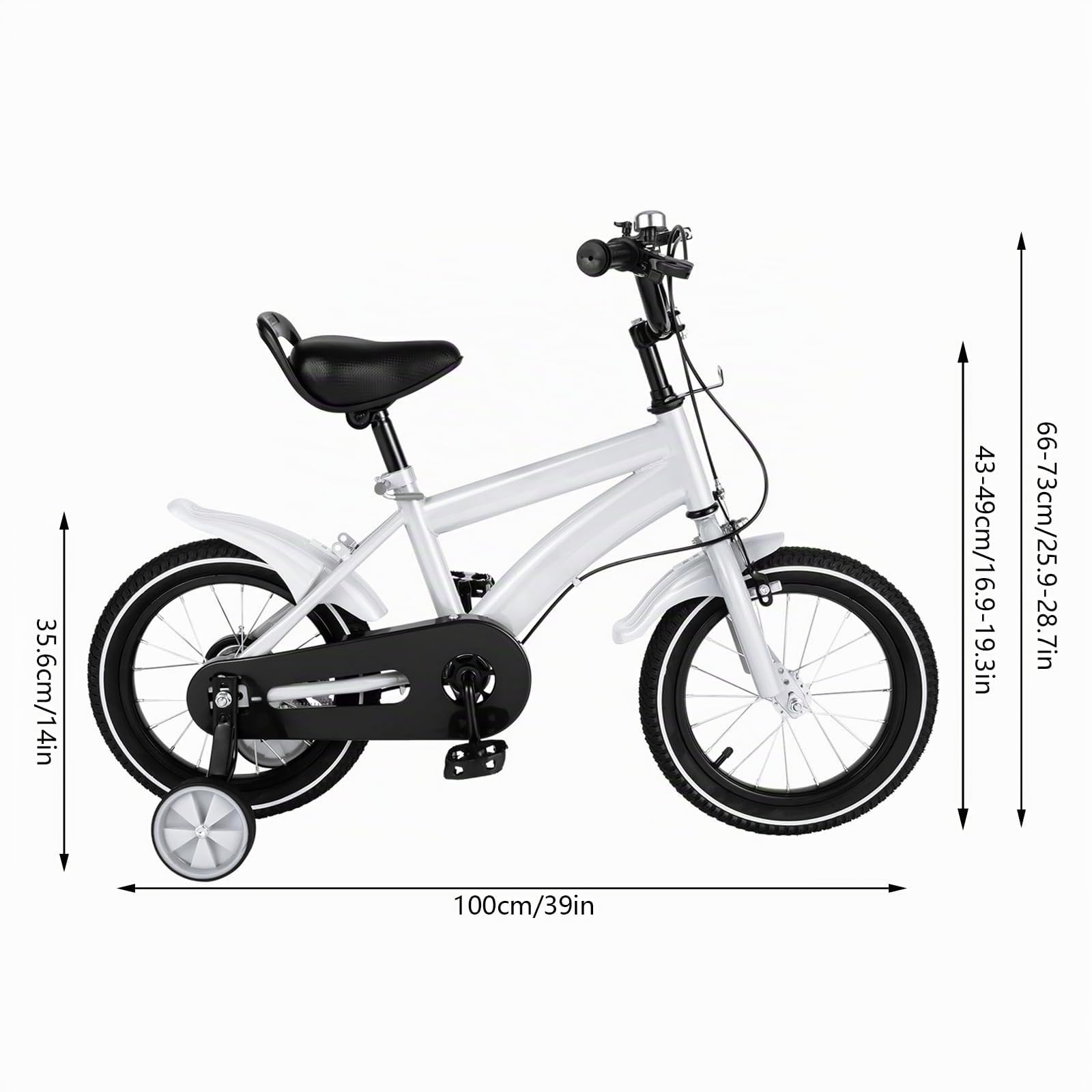 Bicicleta infantil de 14 pulgadas a partir de 3 años, bicicleta con ruedas estabilizadoras, bicicleta para niños, altura regulable, bicicleta a partir de 3 años, bicicleta para niños y niñas