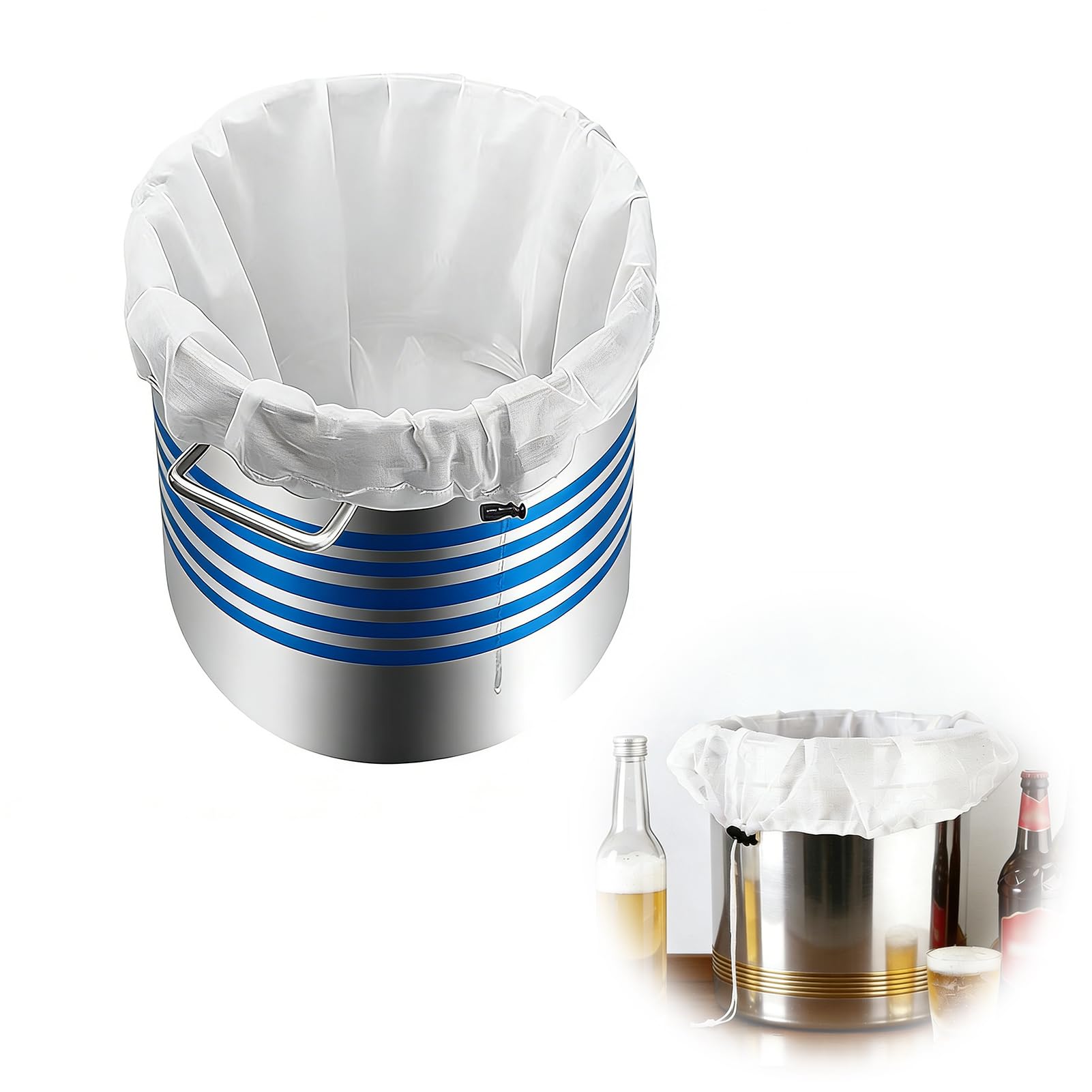 2Pcs Large Drawstring Straining Bag, Cheesecloth Muslin Strainer Bag, Fine Mesh Food Filter Bags, Reusable Straining Cloth for Juice Yogurt Wine Making Jam Nut, Home Brewing & Food Filtering, 2 Sizes