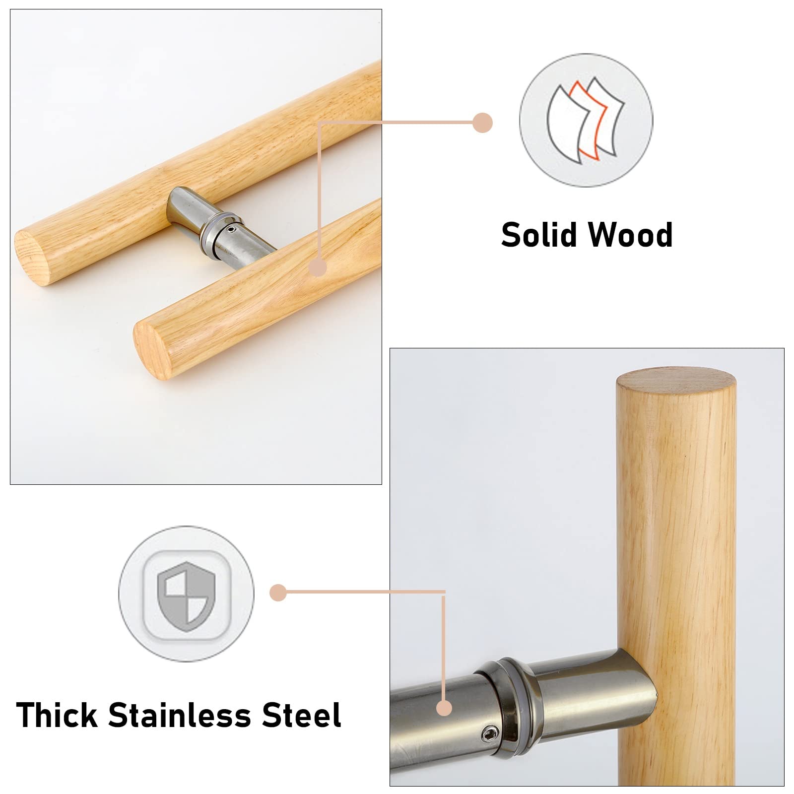 Manilla Redonda de Madera para Puertas correderas de Granero, Ideal para Puertas Interiores y Exteriores Pesadas. Manilla clásica para Puertas de Entrada, de Tiendas, oficinas y hogares (Neg
