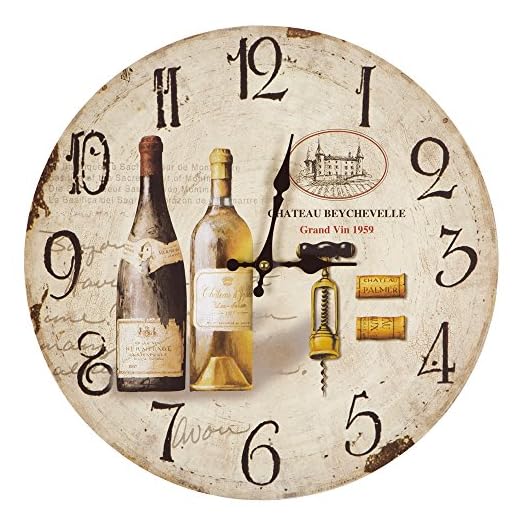 Yosemite Home Decor Circular Wooden Wall Clock, Brown MDF, Artwork Face, Black Text, Black Hands, 1.4 x 13.31 x 13.31