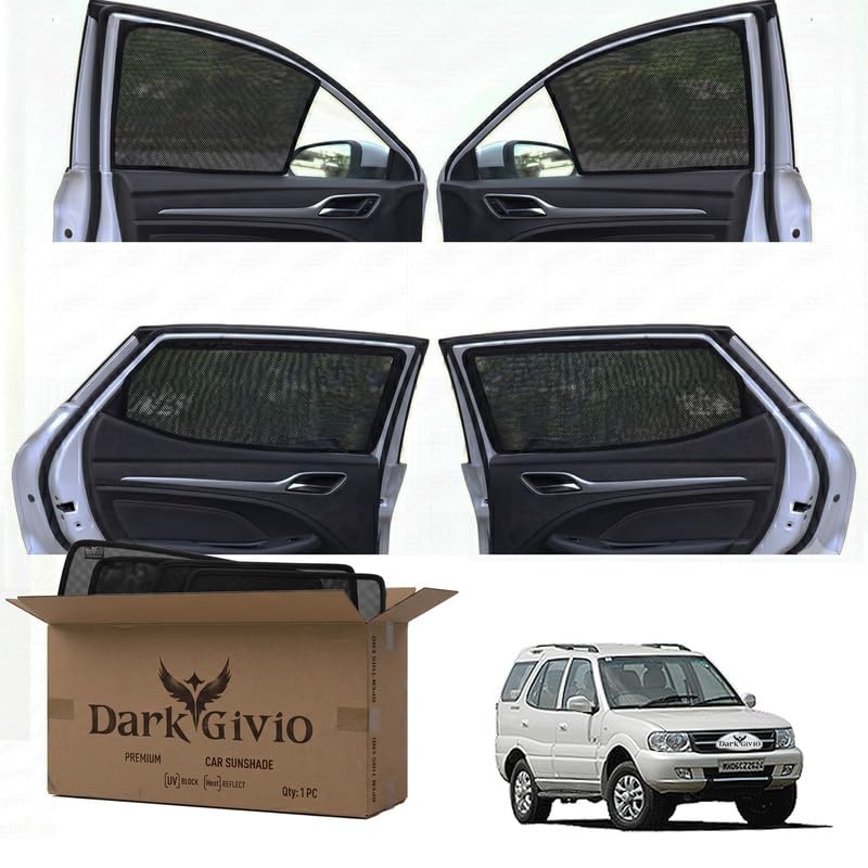 Image of Car Window Sun Shade Protector for Safari STROME | Exact Fit Non-Magnetic Half Cut Sunshade (Set of 4 /6) | UV Blocker Side Window Car Curtains & Interior Accessory