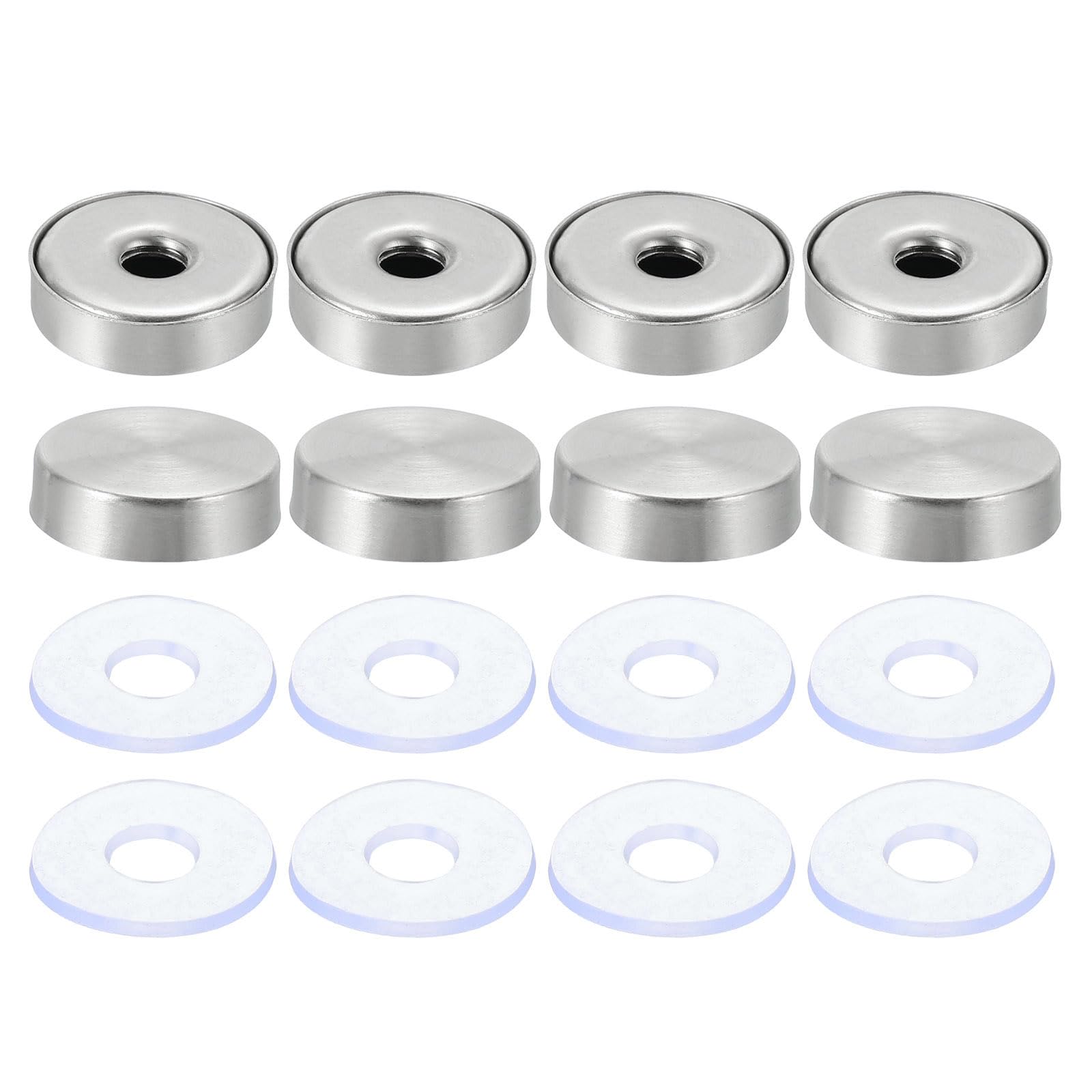 QUARKZMAN 8 Pezzi Custodie Viti Distanziali, 0.75" Diam Acciaio Inoss Accessori Viti Vetro Con 8 Guarnizioni Gomma Per Cornici Acriliche Collegamento E Fissaggio, Finitura Spazzolata Argento