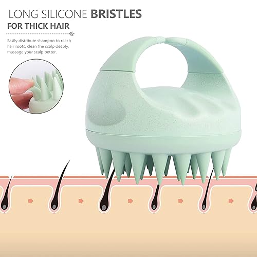 Miniatura 4 de Sndyi Cepillo de champú masajeador de cuero cabelludo con cerdas de silicona suave, exfoliante para el cuero cabelludo para eliminar la caspa,