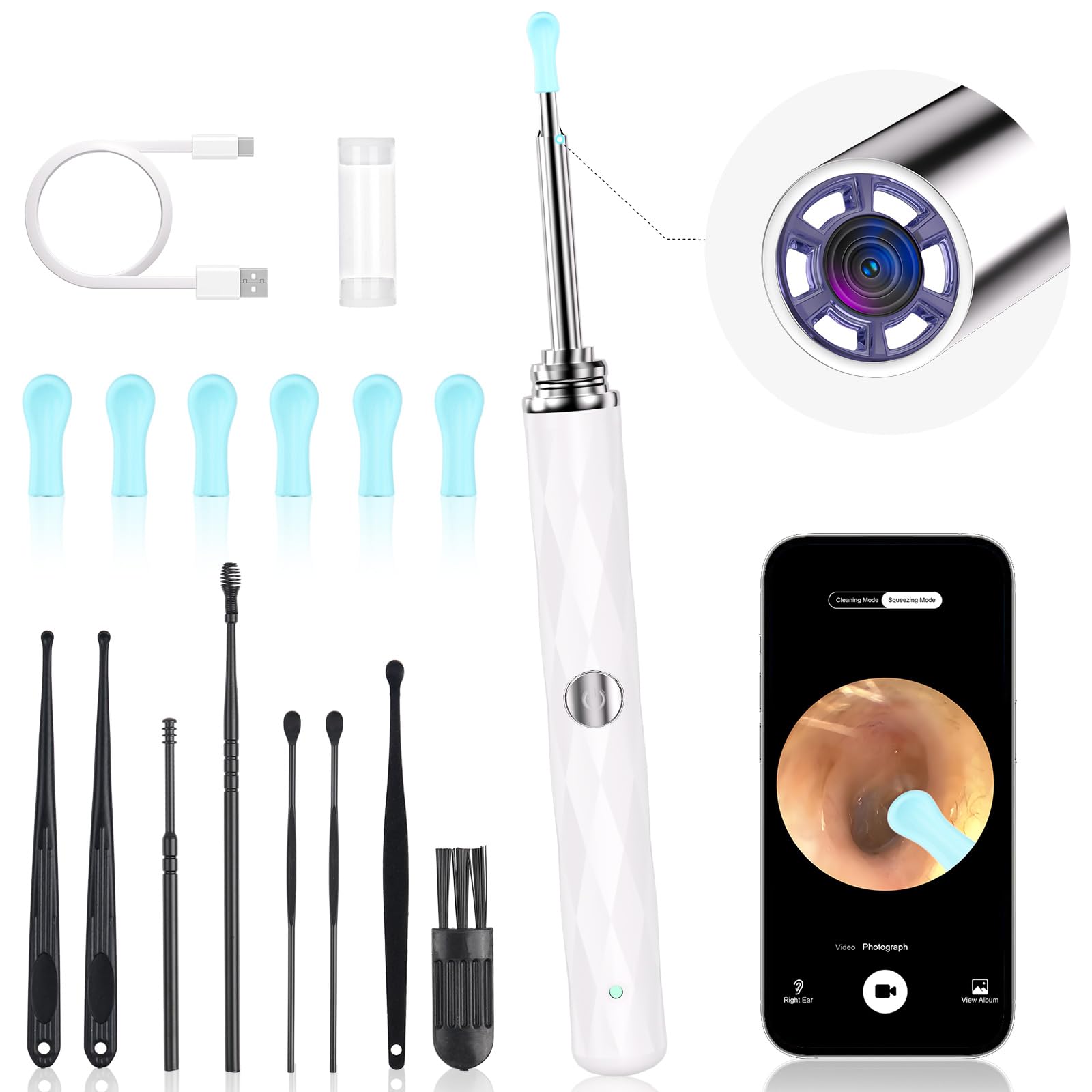 High-Definition Ear Wax Removal, Wireless Ear Cleaner, Safe and Gentle Ear Wax Removal Kit, Rechargeable Ear Cleaner with Camera and Light, Ear Cleaning Kit for Android and iOS (Black) — Amazon image 8