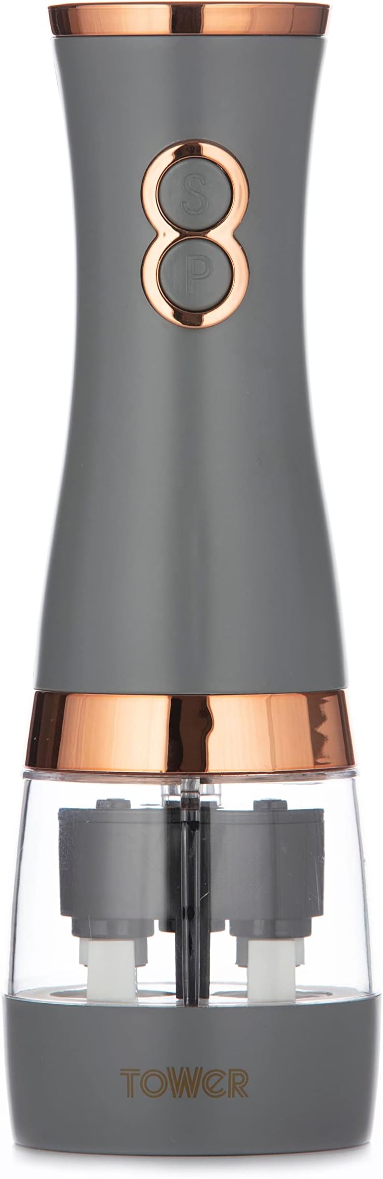 Tower Electric Salt and Pepper Mills, Battery Operated with Adjustable Ceramic Grinders, Grey and Rose Gold