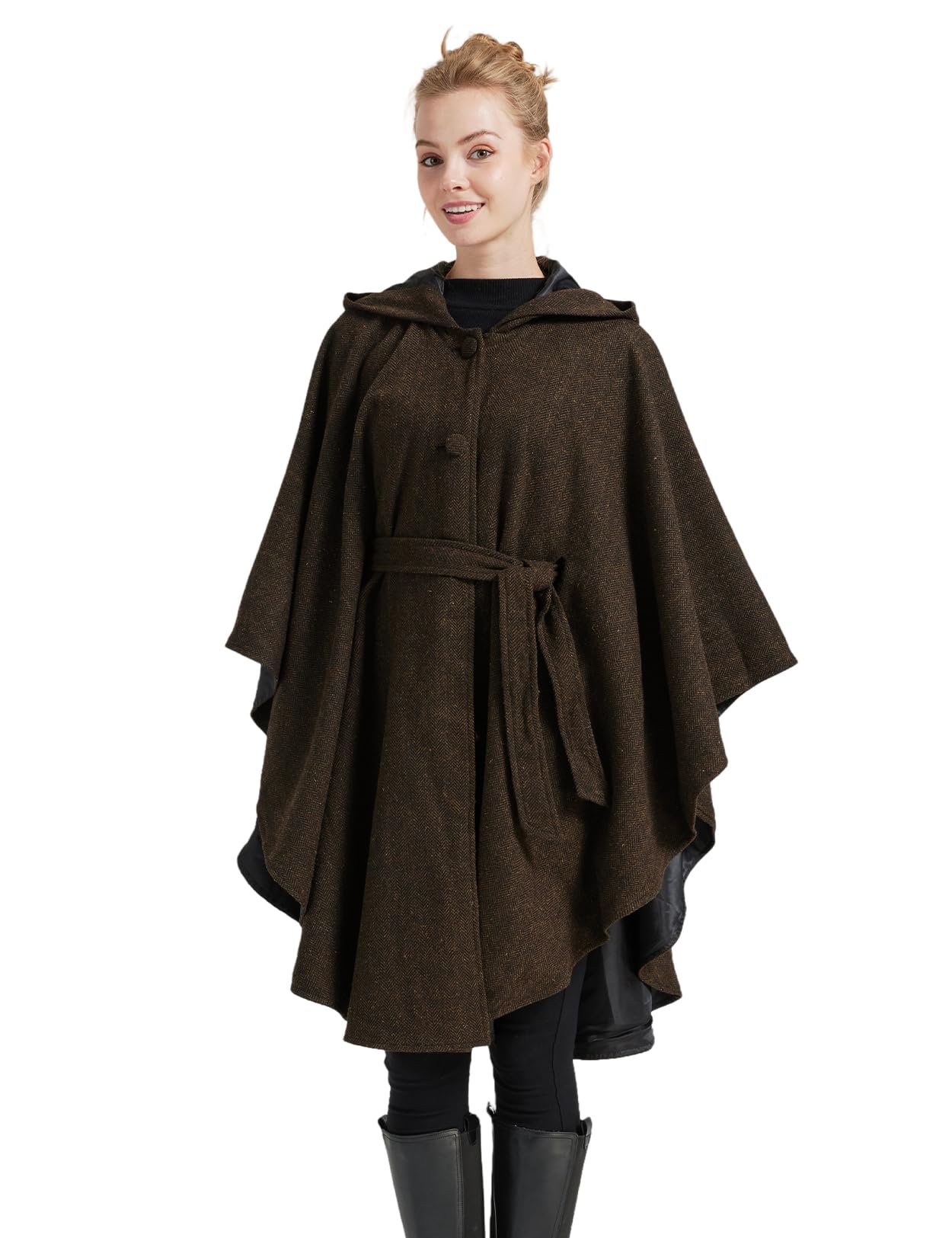 BEAUTELICATE Umhang mit Kapuze Damen Wollmischung Mittelalter Umhang Poncho Übergröße Halloween Cloak Ärmelloser Winddicht Mantel Cardigan für Herbst Winter Weihnachten Karneval