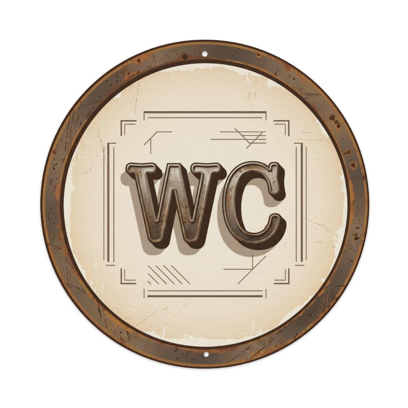 Fqcyn Style Toilet （Wc） Classic Rustic Restroom Shield Metal Tin Sign Plaque Wall Decor For Cafe, Club Bar, Office, Home Garden Round Metal Poster 8X8inch