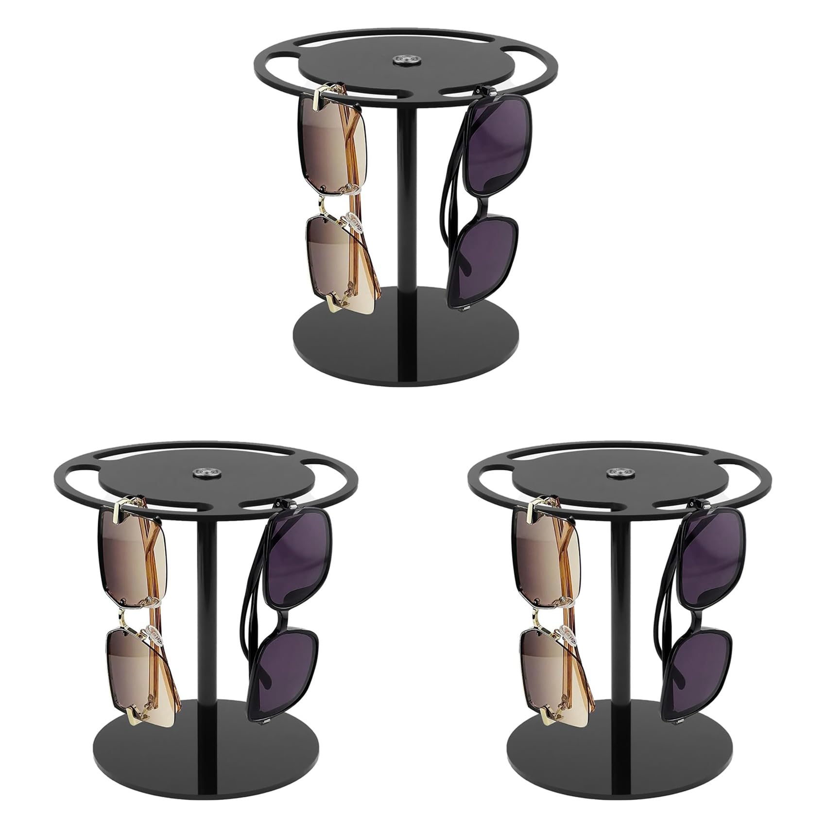 Hndhbfgrt 3X Sunglasses Holder Stand, Acrylic Sunglasses Organizer with 360 Rotating, Display Eyeglasses Rack