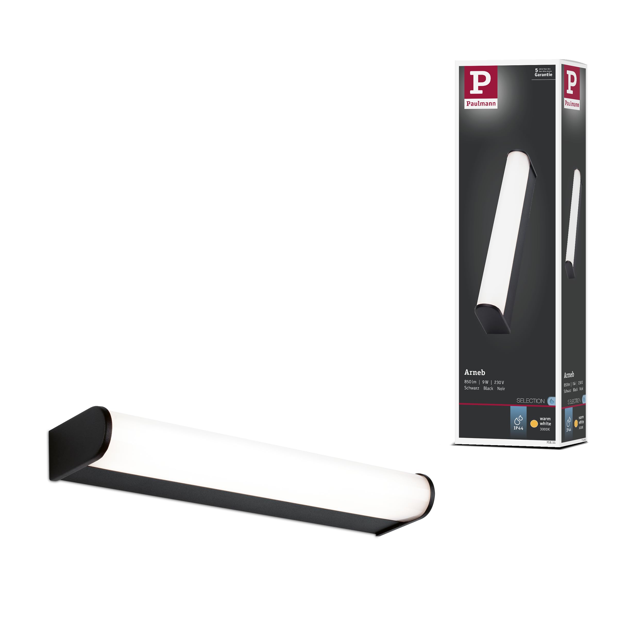 Paulmann 71211 WD Arneb IP44 LED 9W 326mm Schwarz 230V Alu/Acryl