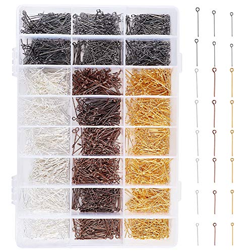 PH PandaHall 2880pcs 4 Color 6 Size Eye Pins Jewelry Head Pins Open Eyepins Headpins for Charm Beads DIY Necklaces Bracelets Earrings Jewelry Making Pins Supplies