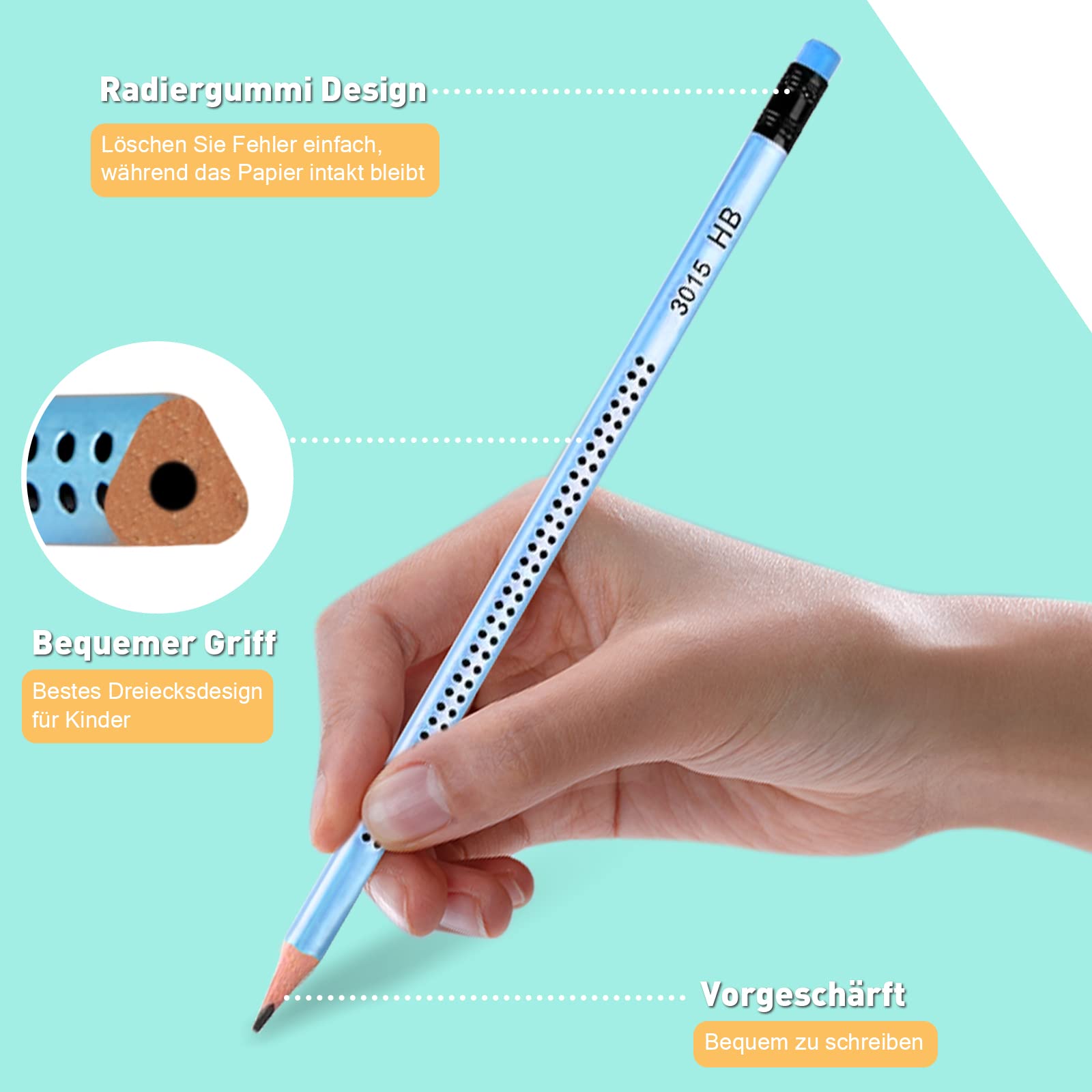 JZK Lot De 20 Crayons Triangulaires En Bois Graphite Avec Capuchons De