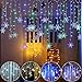 Merrwon Schneeflocke Vorhang Lichterkette,LED Schneeflocke Sternvorhang ternvorhang utdoor bunte lichterkette Wasserdichte Schneeflocke Lichtervorhang mit 8 Modi 96 LED -4M