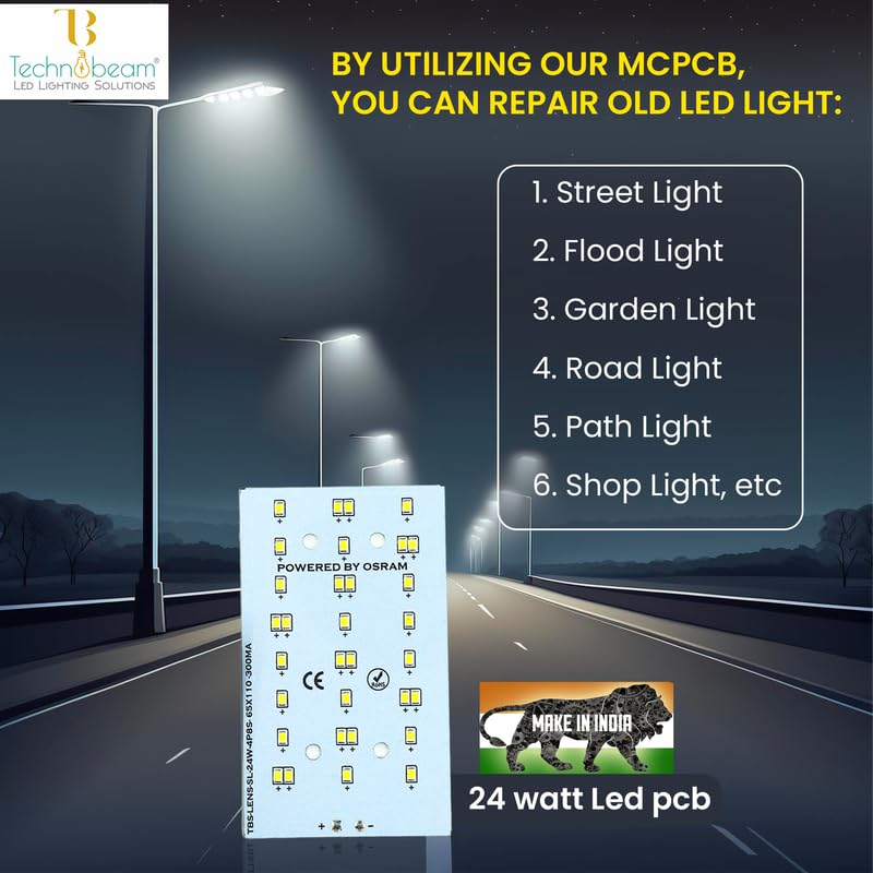 Image of Technobeam 24W LED Plate with Driver for Street Light Repair | Aluminum PCB 1.5mm | 6V 150mA LED Segments | 72V 300mA Driver Included | Durable | Ideal for Street Light Refurbishment, White, Pack of 2