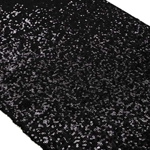 ShinyBeauty Black Table Runner 12" x 108" Sequin Table
