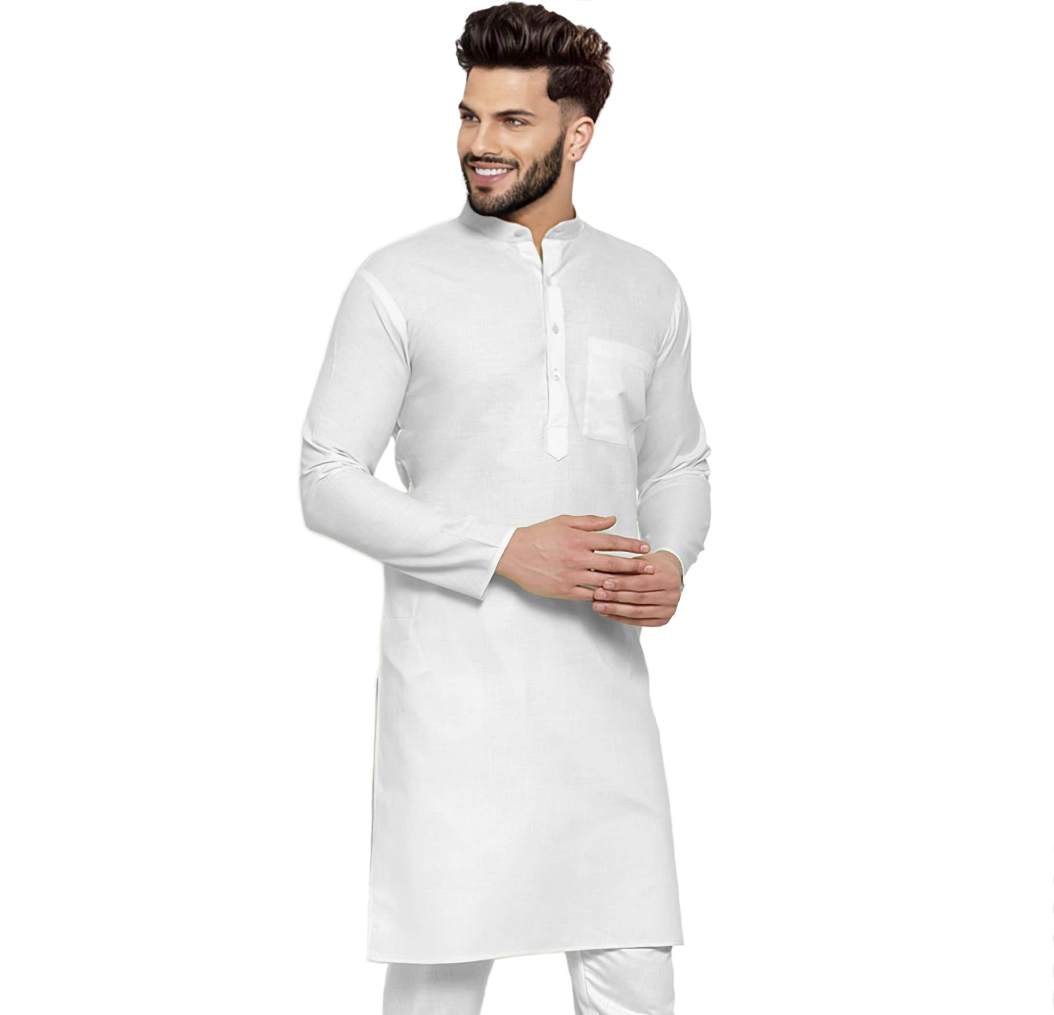 Men's Cotton Blend Straight Kurta | Solid Kurta for Men | Gent's Collar Kurta