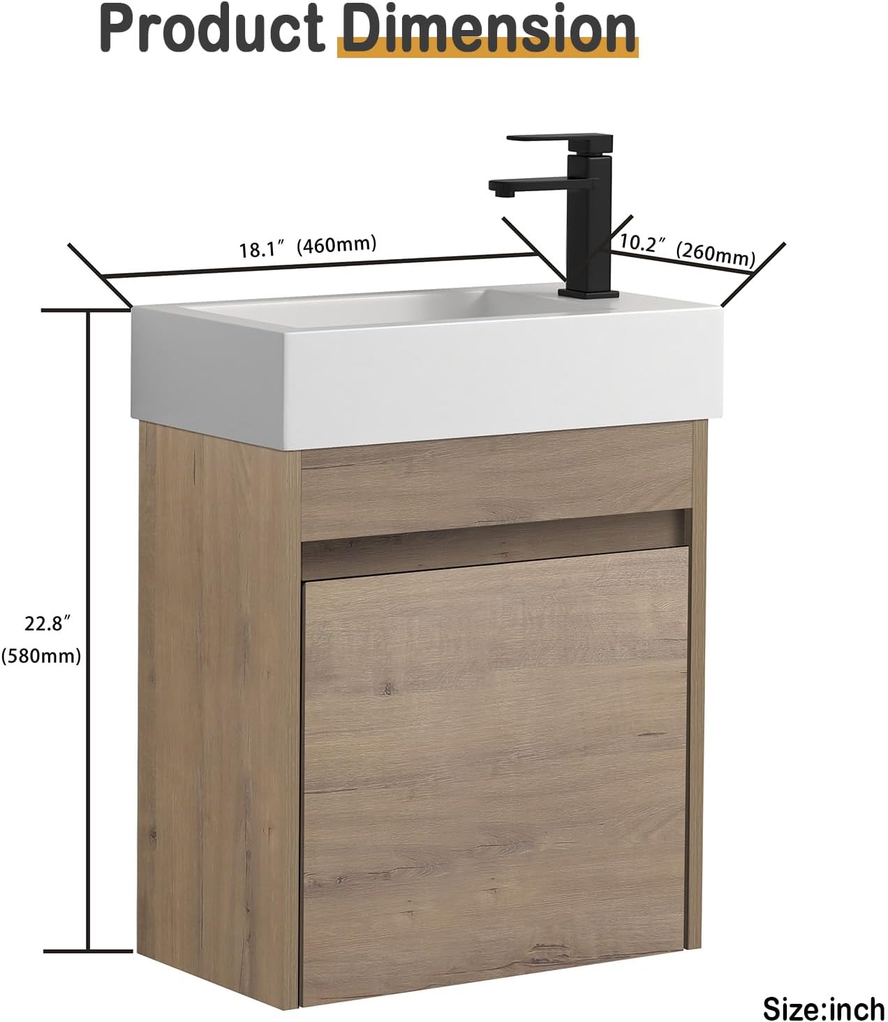18" Bathroom Vanity with Sink Combo for Small Space, Wall Mounted Bathroom Cabinet Set, Modern Floating Bathroom Vanity Single Sink Set w/White Ceramic Resin Basin Sink Top, Storage Cabinet, Soft Door