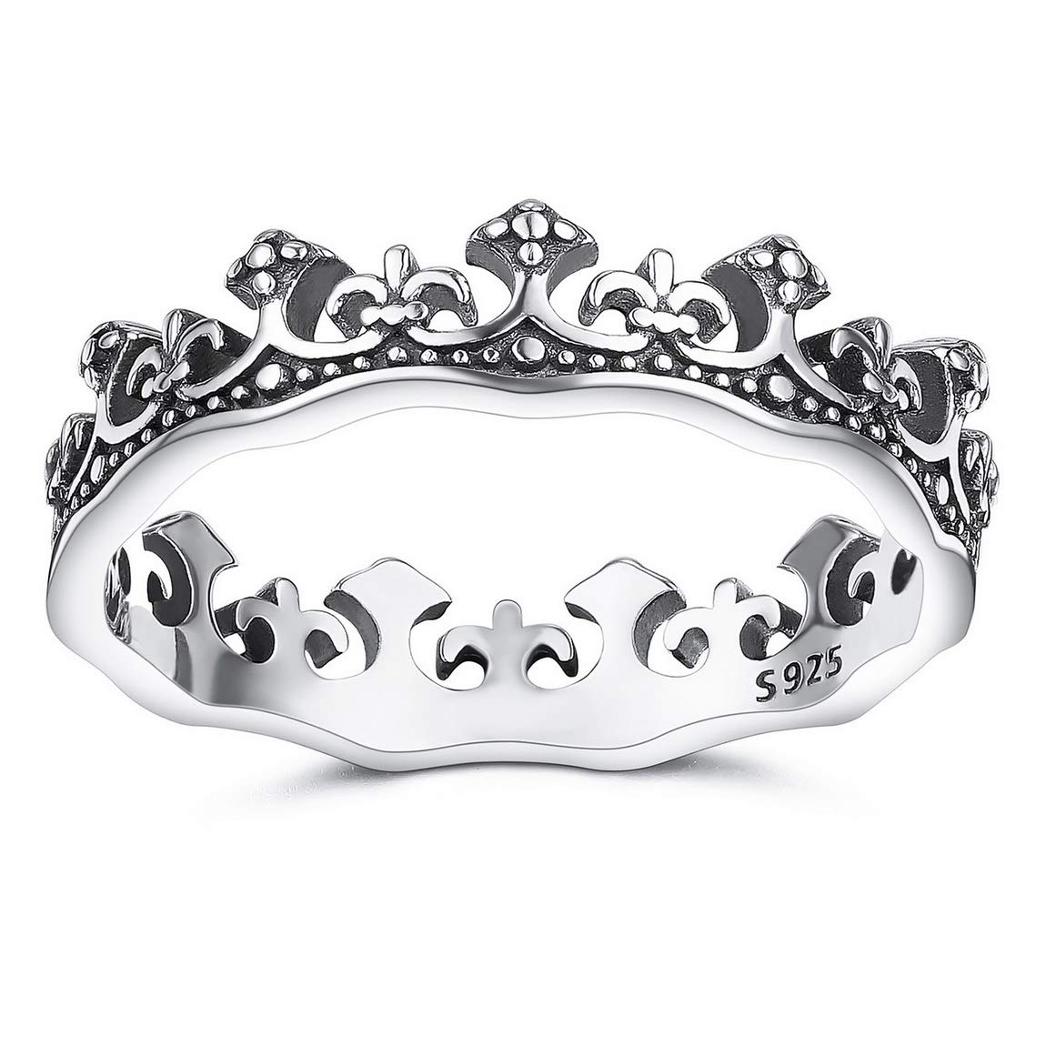 VIBOOSPersonalised 925 Sterling Silver Rings Engraved Name/Date for Women Girls Lovers Sister Royal Knight King Queen Princess Crown Ring Custom Commemorative Wedding Ring