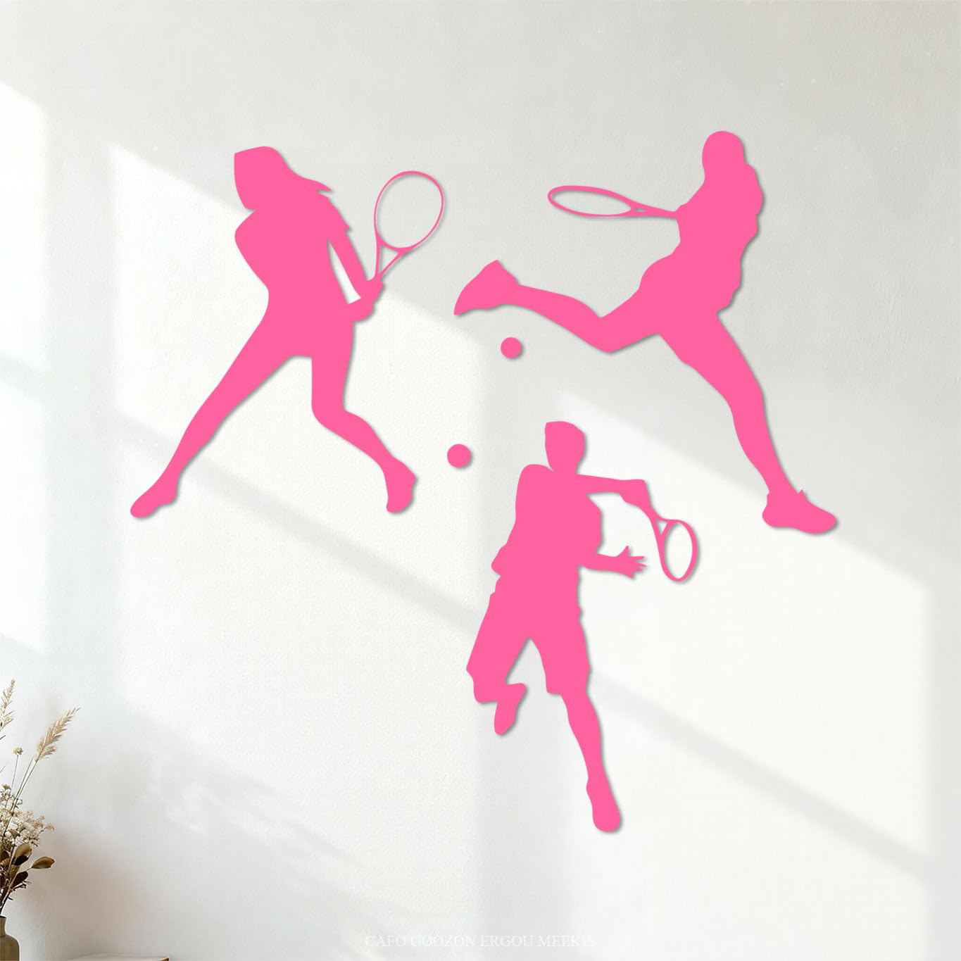 Wall Stickers Paster Paper Tennis Players in Sports Suits Playing Game in Gymnastics nasium 54.6x55cm Do not Damage the wall Surface Pink — image 1