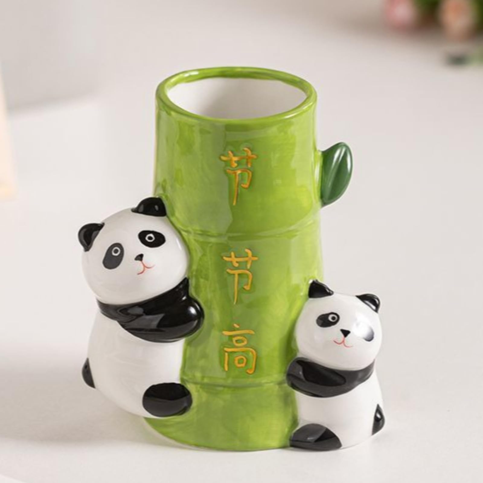 Handgefertigter Keramik-Panda-Stifthalter, Ornament, 15,8 cm, Porzellan-Stifthalter, Tischdekoration