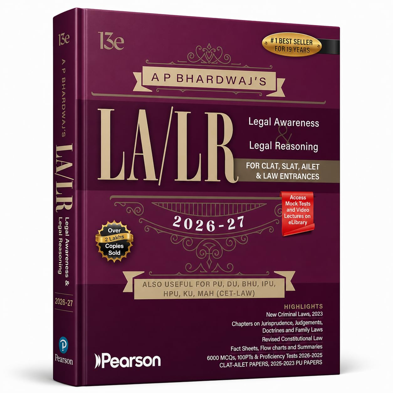 Pearson Legal Awareness & Legal Reasoning (LA/LR) 2026–27 for CLAT, SLAT, AILET |Also Useful for DU, BHU, IPU, HPU, KU & MAH (CET Law) Entrance Exams | CLAT & AILET 2026 and PU papers (2023–2025)