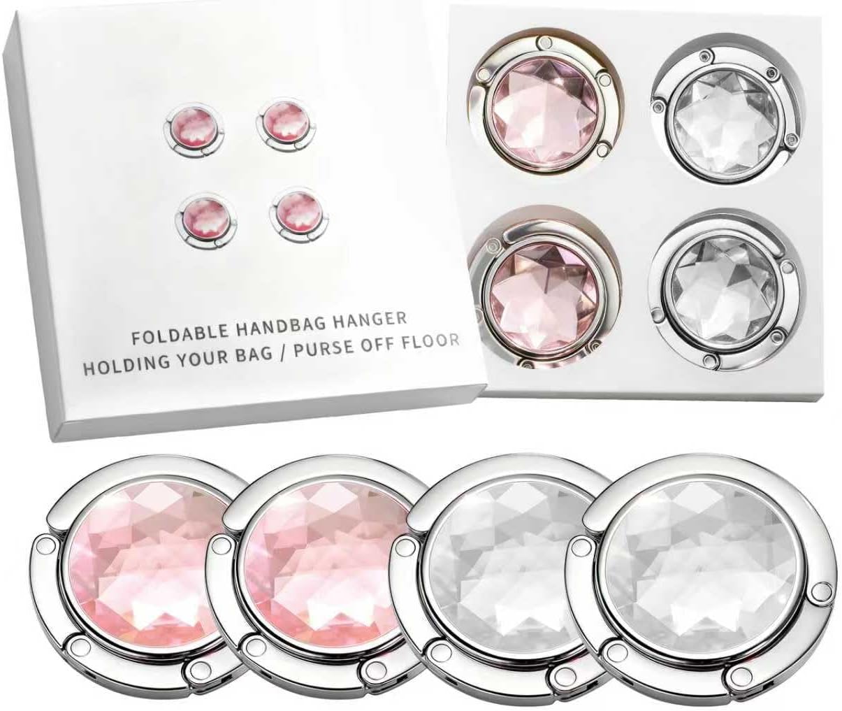 4-pack foldable purse and handbag hook for table (White+Light Pink, 4) | The stylish purse hook to keep your purse and handbag away from the dirty floor when in restaurants and meetings.