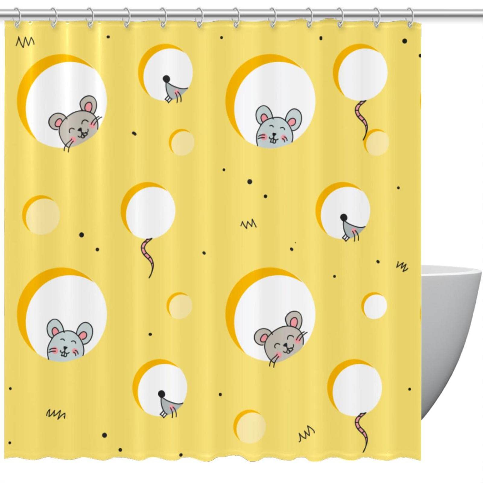 Rideau de douche cartoon imperméable 152 x 183 cm lavable avec crochets anti-moisissure