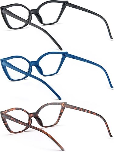 Miniatura 3 de DXYXYO Gafas de lectura de ojo de gato para mujer, paquete de 3 unidades, anti luz azul, para lectura de computadora, estilo retro con bisagra de