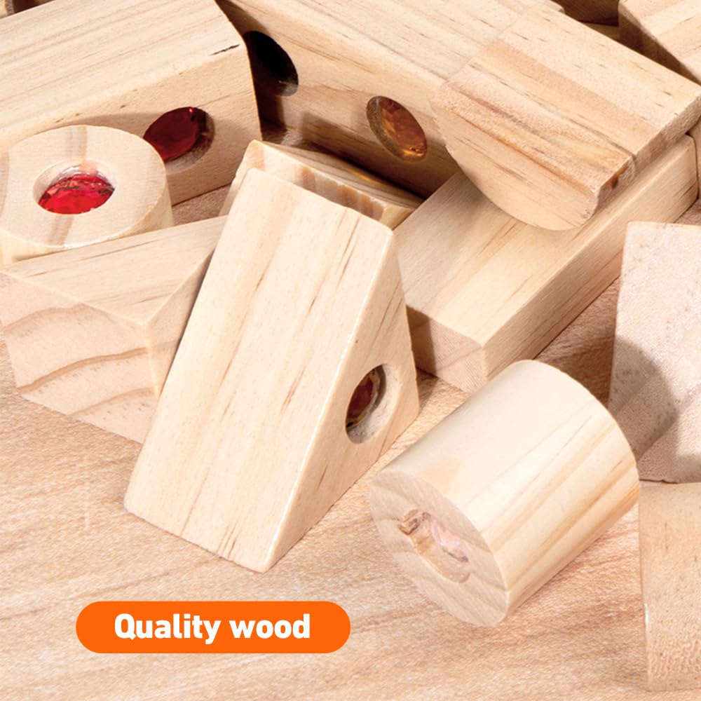 SGZIOO Regenbogen Bausteine 50-tlg. - Holz Stapelspielzeug Mit Acrylsteinen Ab 3 Jahren