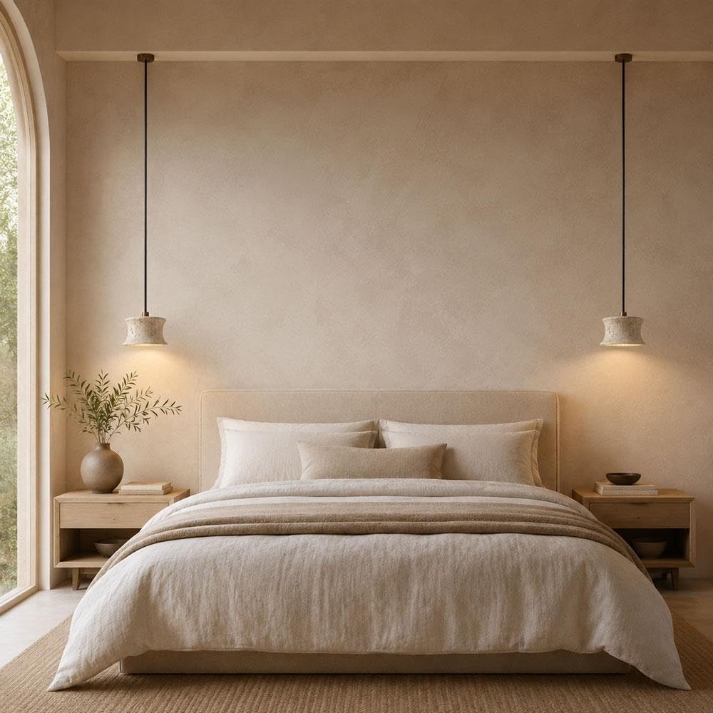Jadssox Trawertynowa lampa wisząca 6,3" Żyrandol z kamienia Wabi Sabi