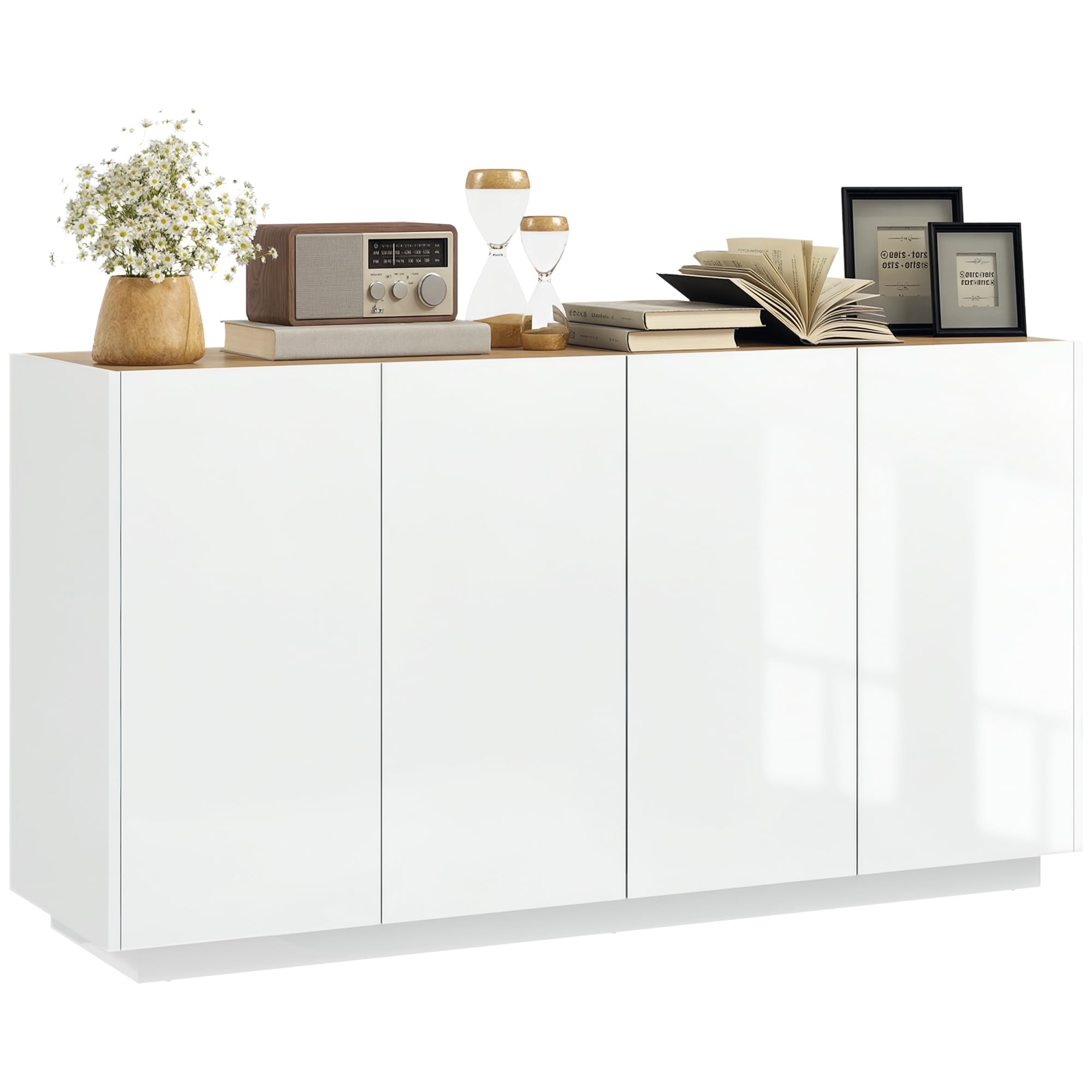 HOMCOM Credenza Soggiorno con Armadietti a 2 Ante, Madia Soggiorno Moderna con Ripiani Regolabili e Chiusura Ammortizzata, per Sala da Pranzo e Soggiorno e Salotto, 140x40x75 cm, Bianco Lucido