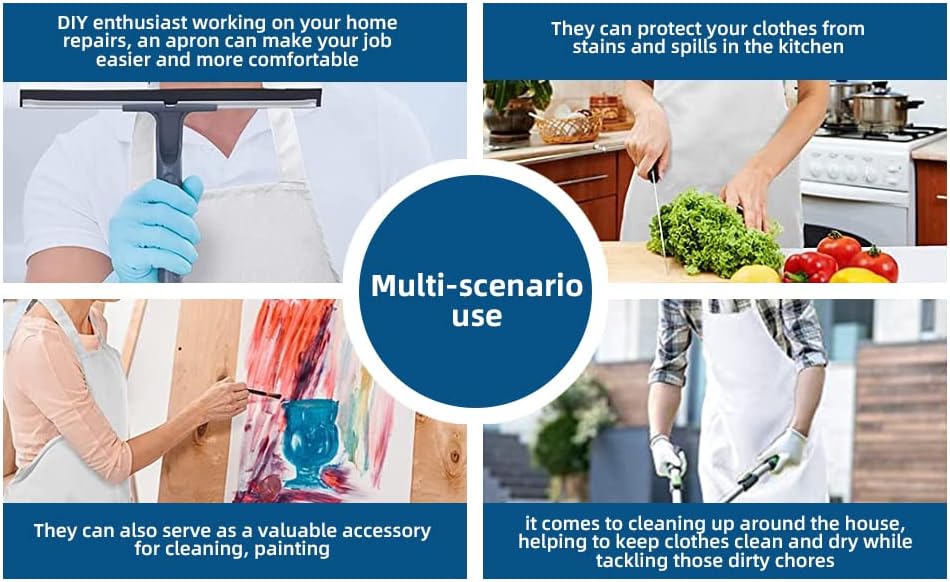 Miniatura 2 de Delantales de cocina blancos unisex con lazos extra largos para cocinar en cocina y parrilla, pintura, manualidades