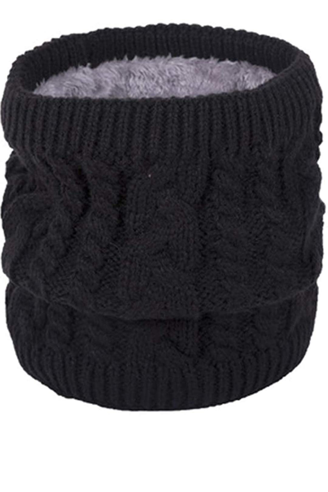 Unisex Double-Layer Soft Fleece Lined Thick Knit Neck Warmer Circle Scarf Windproof_Black-picture-11