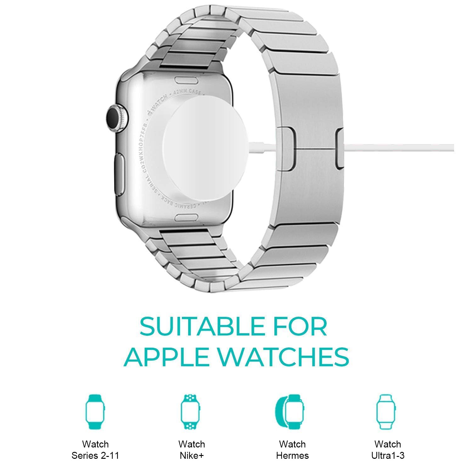 2026 Upgraded for Apple Watch Fast Charger Portable Cable, iWatch Charging Cord with USB-C to USB-A Adapter 2 in 1, Compatible with Apple Watch Ultra/SE/Series 11/10/9/8/7/6/5/4/3/2, 3.3ft White — view 4