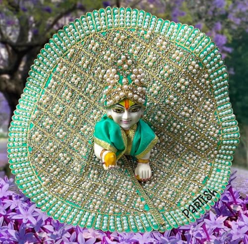 Image of Partish Laddu Gopal Heavy Poshak with Pagdi (Size 0) l Ladoo Gopal Dress l Bal Gopal l Kanha Ji Thakur Ji Dress(Morpankhi,L)