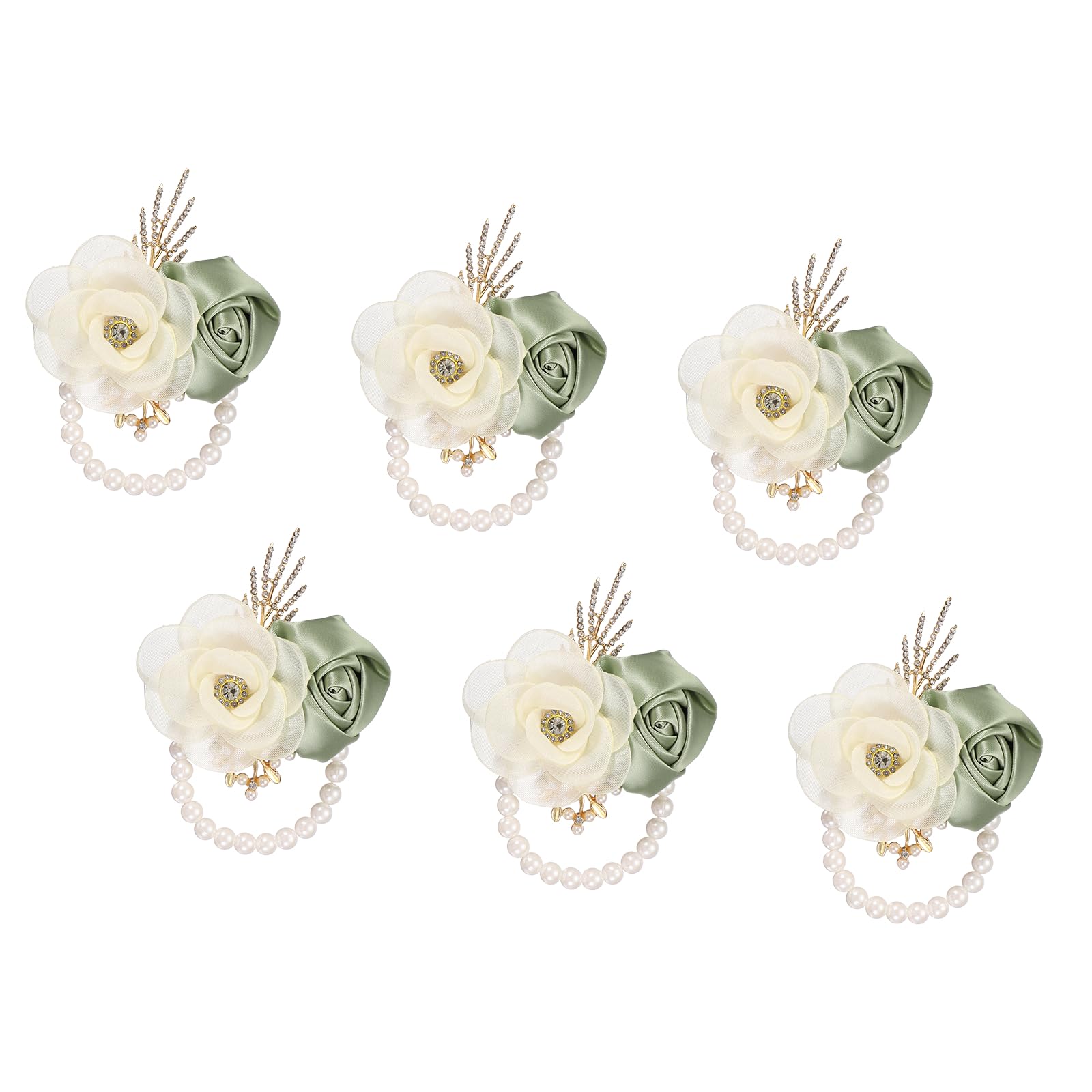QUARKZMAN Braccialetto da Polso con Fiori Artificiali, 6 Pezzi Braccialetti da Polso Fioriti Decorazione Mani per Sposa Damigelle Donne Matrimonio Ballo Damigelle Party, Verde Polveroso