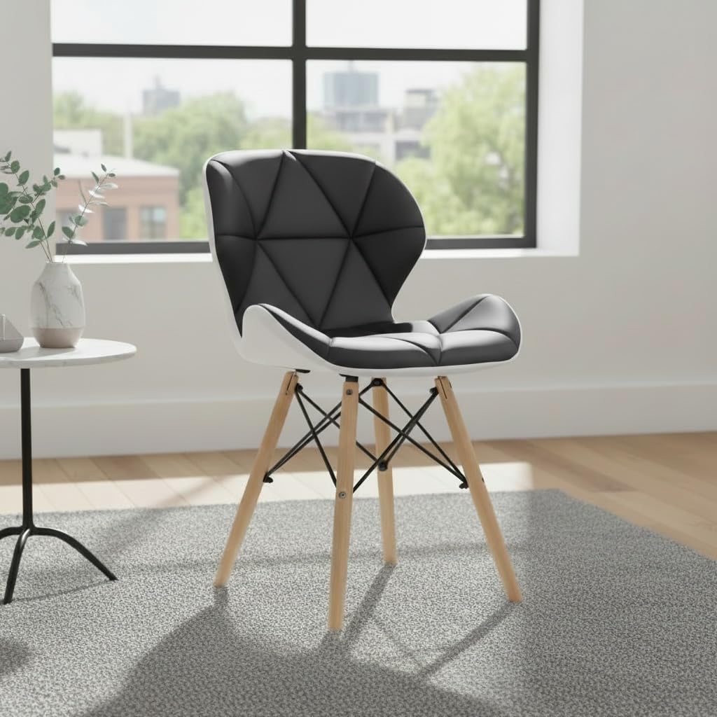 Finch Fox Eames Replica Faux Leather Dining Chair in Black & White Color
