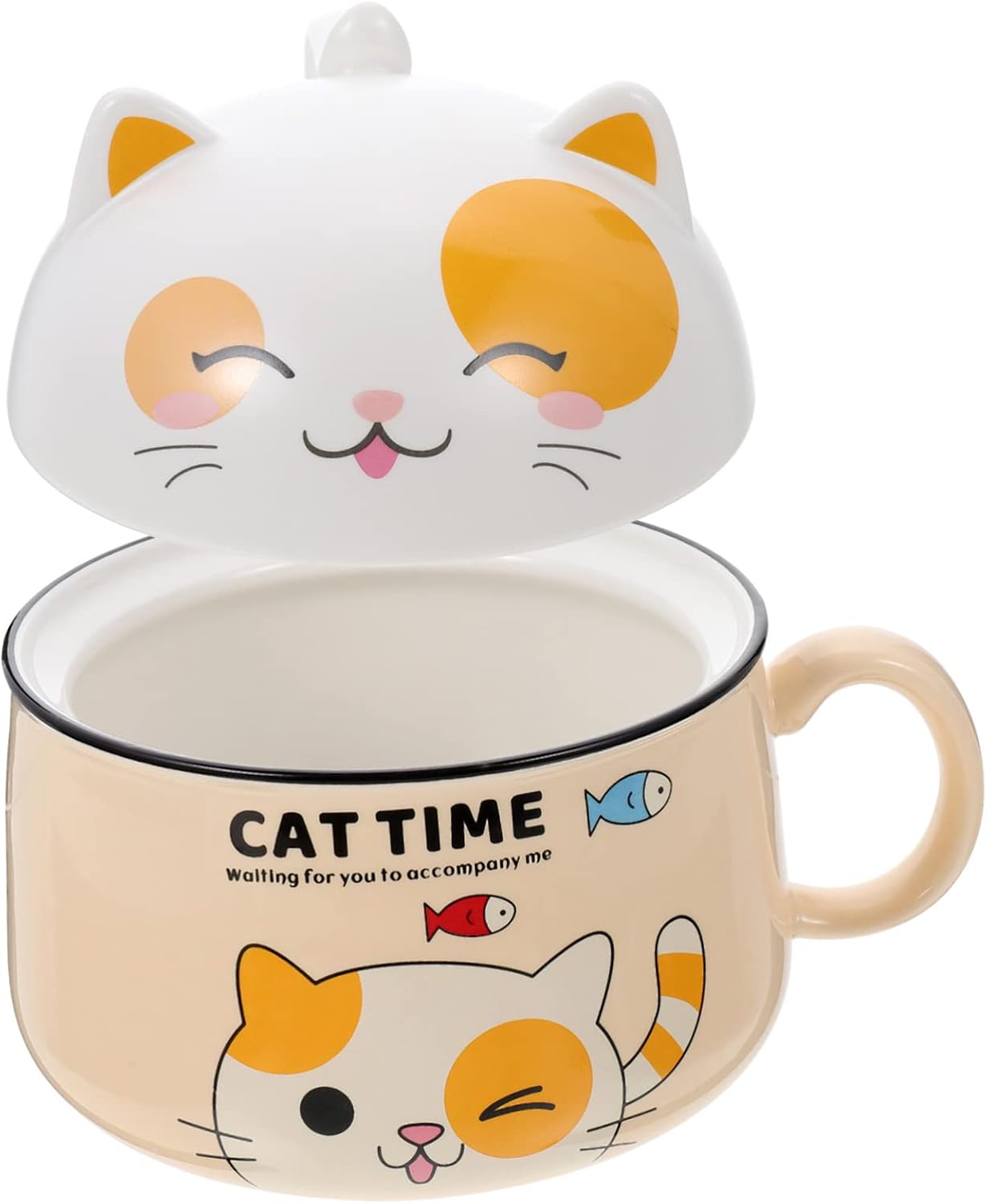 Ciieeo Decorative Cartoon Ceramic Bowl for Instant Noodles Cat-themed Multi-purpose Soup Bowl Easy to Clean and Store for Kitchen Decor and Everyday Use