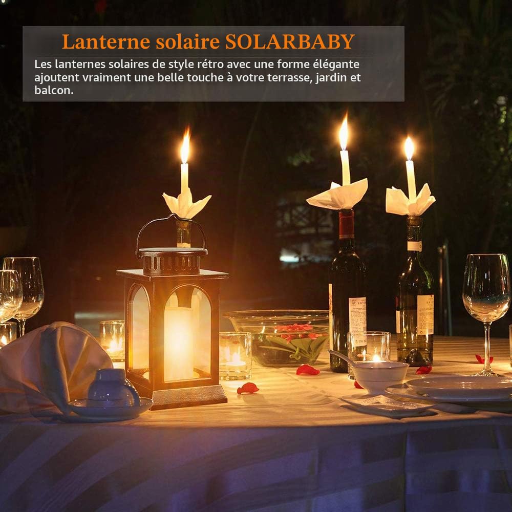 Lanterne solaire en métal, SOLARBABY Solar Flame Lights Outdoor Hanging Lantern Outdoor Waterproof Garden Lights for Garden, Patio, Pathway, Yard Decoration (Bronze, Pack de 2)