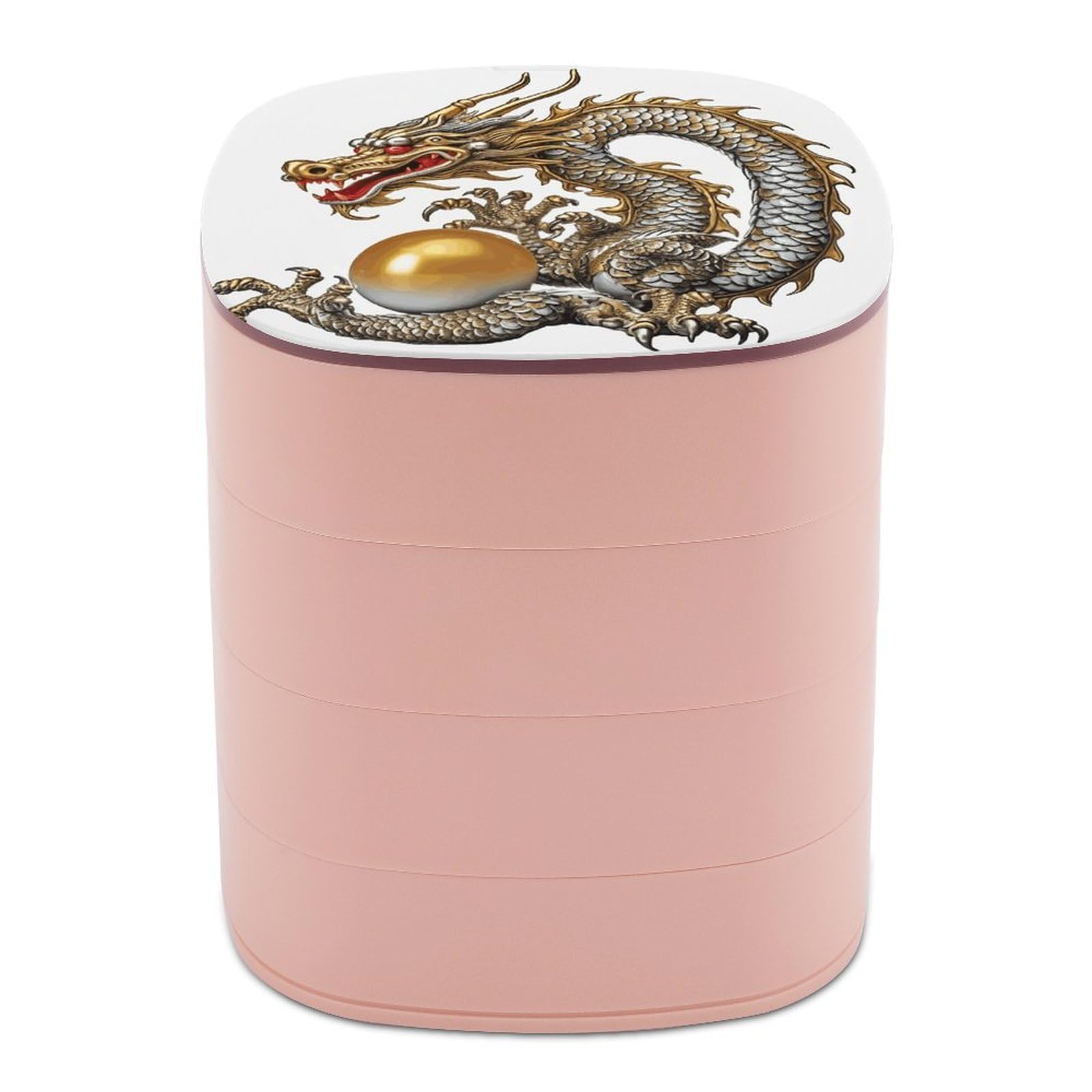 VstaDank Chinese Dragon with Pearl Jewelry Box with Mirror Travel Small Jewelry Case for Women 4-Layer Rotatable Jewelry Organizer Storage Box Portable Jewelry Storage Case for Rings Earrings