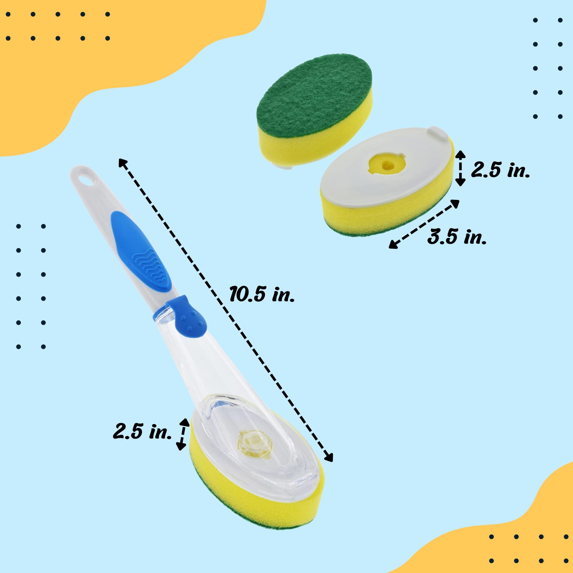 A1 Unlimited 2-in-1 Soap-Dispensing Scrub Sponges and Brush Refill (2-ct.), Home Kitchen Cleaning Tools Sink Dishwashing Container Pads Scrubber Kitchenware Dish Wand Reusable Plastic Rubber Set