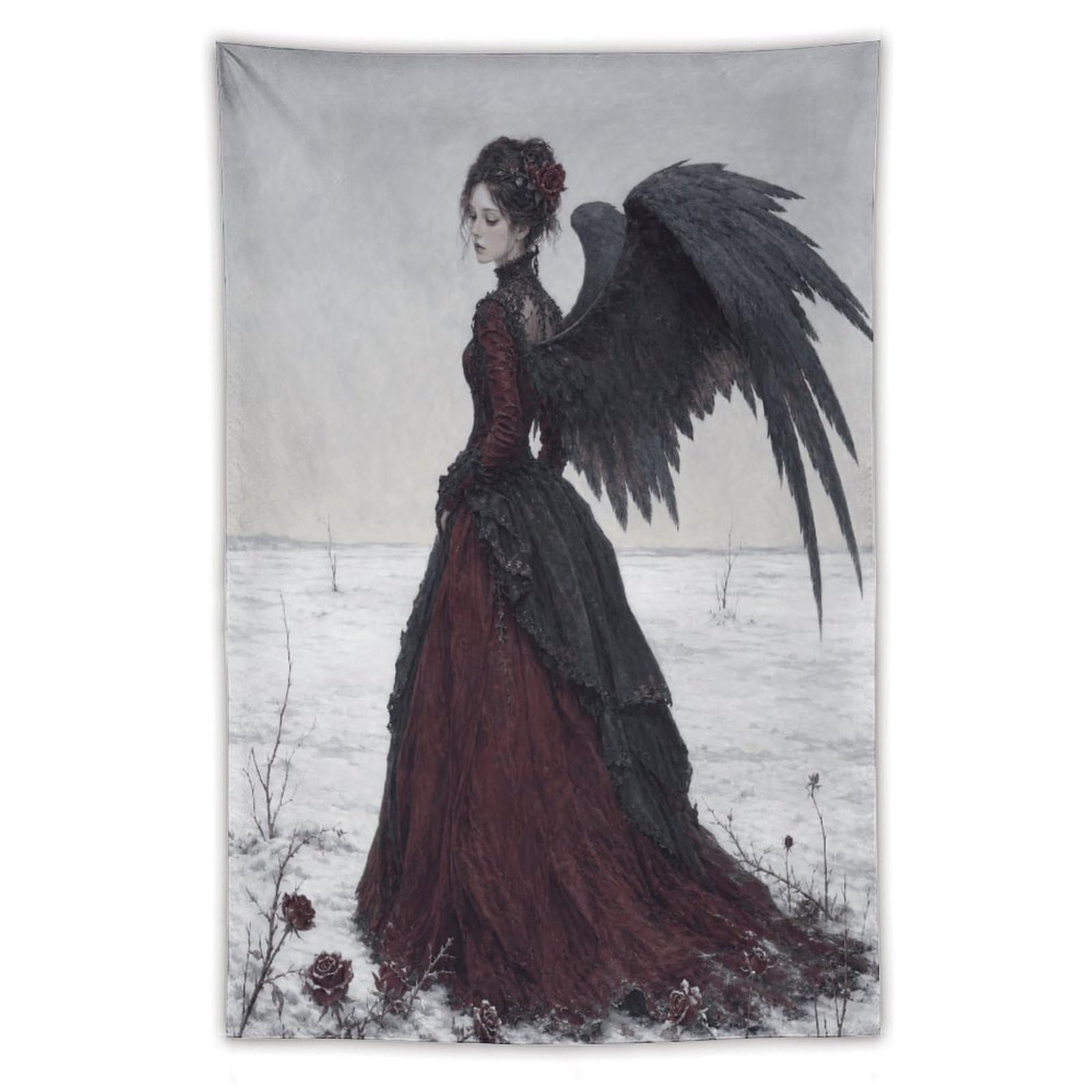 H3B8U2Y5 Gothic Winged Woman Wall Tapestry, Fantasy Illustration, Office