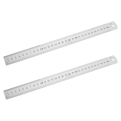 Utoolmart Straight Ruler 300mm 12 Inch Metric 26mm Width Stainless Steel Measuring Tool with Hanging Hole 2 pcs