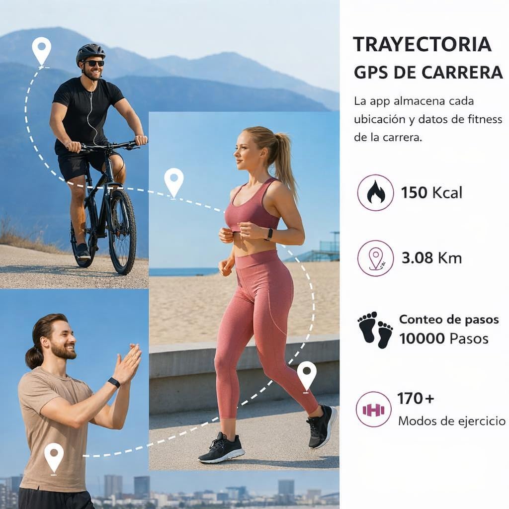 Smart Band, Pulsera Actividad sin Pantalla con GPS, Pulsómetro, SPO₂, Batería +1 Mes de Duración, Monitor Sueño, Notificaciones, Resistente Agua, 2 Correas Negra + Naranja