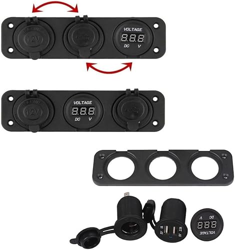 Miniatura 5 de KATUR USB Socket Splitter Motor Voltímetro Digital 3 Agujeros Panel de AlimentaciónDual USB Electrónica de Coche Encendedor de cigarrillos